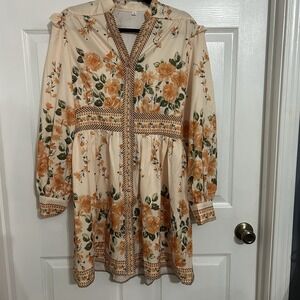 SHEIN boho peach brown orange multi dress Spring Summer Fall Women's Medium